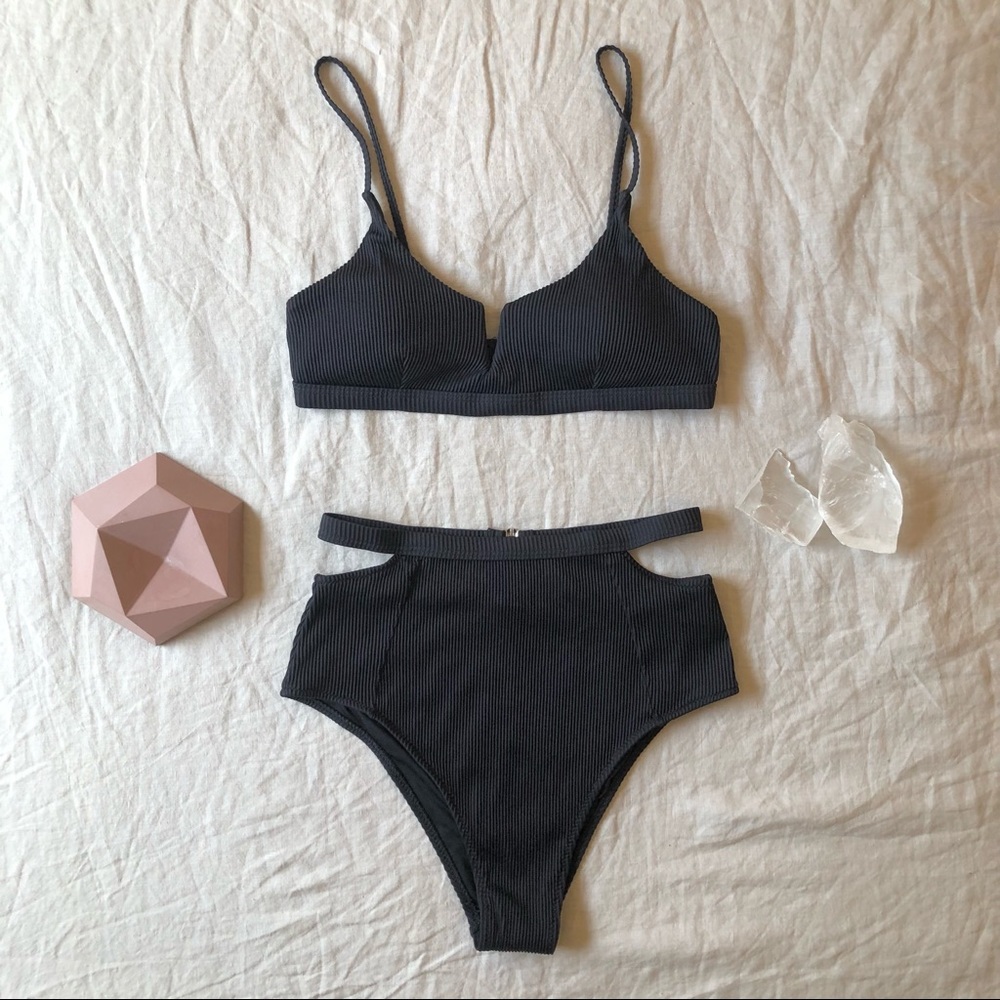NWOT Cupshe Black Ribbed High Waisted Bikini